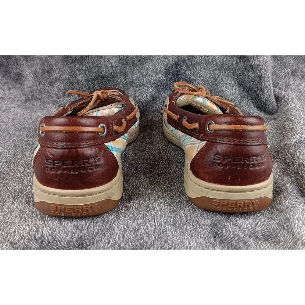 Sperry Top Sider Women Brown Leather‎ Plaid Boat Shoes Loafers Moccasins 8.5M